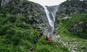 Svaneti hiking trip, Shdugra waterfall panorama